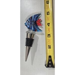 Glass Angel Fish Wine Bottle Stopper Blue RedApeears Stainless Hand Crafted